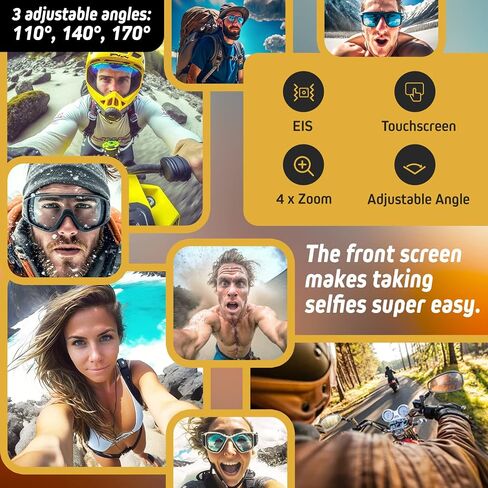 Icefox Action Camera 5K 30FPS 20MP with Touch Screen, EIS 4X Zoom Adjustable View Angle, 98FT 30M Waterproof Underwater Camera Remote Control Sports Camera with External Microphone and Accessories Kit in Saudi Arabia