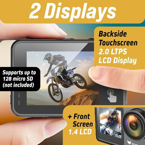 Icefox Action Camera 5K 30FPS 20MP with Touch Screen, EIS 4X Zoom Adjustable View Angle, 98FT 30M Waterproof Underwater Camera Remote Control Sports Camera with External Microphone and Accessories Kit in Saudi Arabia