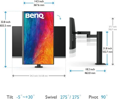 BenQ PD3205UA 32" 4K Ergo Arm Monitor 99% Rec.709 & sRGB & ScreenBar LED Monitor Light Auto-Dimming USB Powered in Kuwait