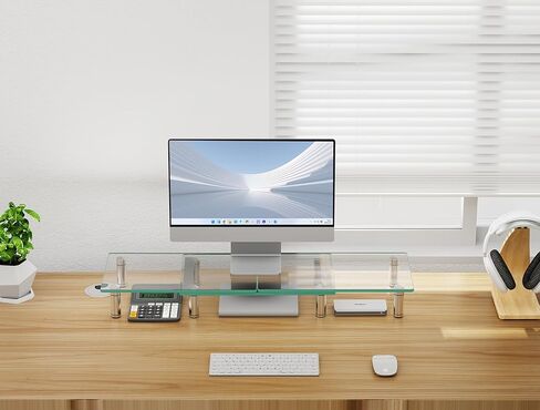 حامل شاشة مزدوج من Ergofocus، حامل شاشة كمبيوتر من الزجاج المقسى، حامل شاشة زجاجي شفاف لشاشتين، حامل شاشة بطول قابل للتعديل وزاوية للكمبيوتر والكمبيوتر المحمول وأجهزة الكمبيوتر الشخصية وأجهزة iMac in Kuwait