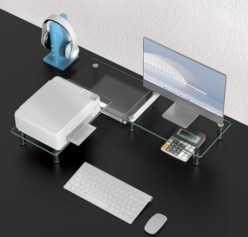 حامل شاشة مزدوج من Ergofocus، حامل شاشة كمبيوتر من الزجاج المقسى، حامل شاشة زجاجي شفاف لشاشتين، حامل شاشة بطول قابل للتعديل وزاوية للكمبيوتر والكمبيوتر المحمول وأجهزة الكمبيوتر الشخصية وأجهزة iMac in Kuwait