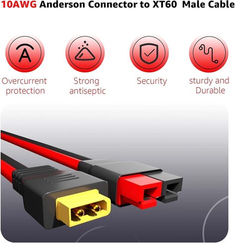 Lusperi 10AWGXT60 كابل موصل أندرسون إلى أندرسون إلى XT60 محول قابس متوافق مع بطارية RC / محطة طاقة محمولة تعمل بالطاقة الشمسية / لوحة شمسية محمولة (طول الكابل 6.6 قدم) in Kuwait