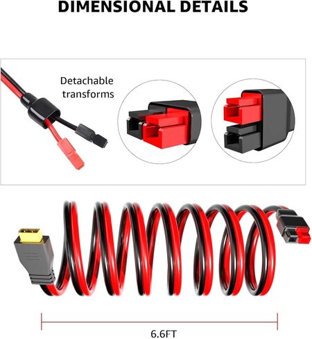 Lusperi 10AWGXT60 كابل موصل أندرسون إلى أندرسون إلى XT60 محول قابس متوافق مع بطارية RC / محطة طاقة محمولة تعمل بالطاقة الشمسية / لوحة شمسية محمولة (طول الكابل 6.6 قدم) in Kuwait
