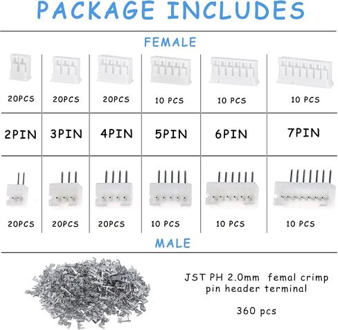 450Pcs 2.0mm JST-PH Connector Kit 2/3/4 Pin Housing Connector in Saudi Arabia