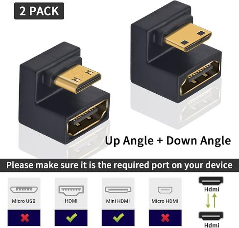 Poyiccot 8K 180 Degree Mini HDMI to HDMI Adapter, (Up & Down) U Shaped Mini HDMI Male to HDMI Female Extender Connector Support 8K@60Hz, 4K@120Hz, 3D, 1080P, Digital Cameras, Monitors, DVRs, 2-Pack in Saudi Arabia