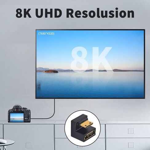Poyiccot 8K 180 Degree Mini HDMI to HDMI Adapter, (Up & Down) U Shaped Mini HDMI Male to HDMI Female Extender Connector Support 8K@60Hz, 4K@120Hz, 3D, 1080P, Digital Cameras, Monitors, DVRs, 2-Pack in Saudi Arabia