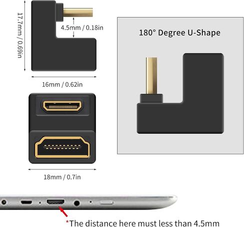 Poyiccot 8K 180 Degree Mini HDMI to HDMI Adapter, (Up & Down) U Shaped Mini HDMI Male to HDMI Female Extender Connector Support 8K@60Hz, 4K@120Hz, 3D, 1080P, Digital Cameras, Monitors, DVRs, 2-Pack in Saudi Arabia