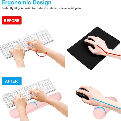مسند المعصم ELZO لمجموعة لوحة المفاتيح ولوحة الماوس مع بطانة مريحة من إسفنج الذاكرة، وقاعدة مطاطية غير قابلة للانزلاق للكمبيوتر الشخصي والكمبيوتر المحمول Mac (مجموعة Pink-PU) in Kuwait