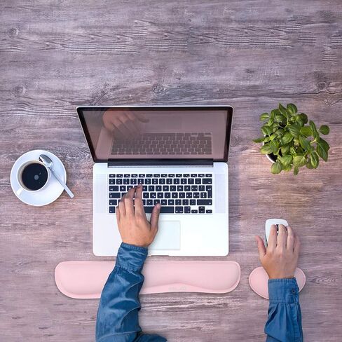 مسند المعصم ELZO لمجموعة لوحة المفاتيح ولوحة الماوس مع بطانة مريحة من إسفنج الذاكرة، وقاعدة مطاطية غير قابلة للانزلاق للكمبيوتر الشخصي والكمبيوتر المحمول Mac (مجموعة Pink-PU) in Kuwait