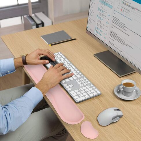مسند المعصم ELZO لمجموعة لوحة المفاتيح ولوحة الماوس مع بطانة مريحة من إسفنج الذاكرة، وقاعدة مطاطية غير قابلة للانزلاق للكمبيوتر الشخصي والكمبيوتر المحمول Mac (مجموعة Pink-PU) in Kuwait