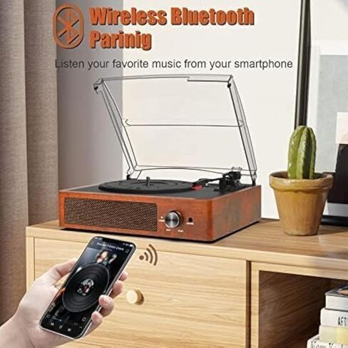 Vinyl Record Player Bluetooth Turntable with 2 Built-in Speakers 3-Speed Vintage LP Player, Support Bluetooth in RCA Out Aux in Headphone Jack in Saudi Arabia