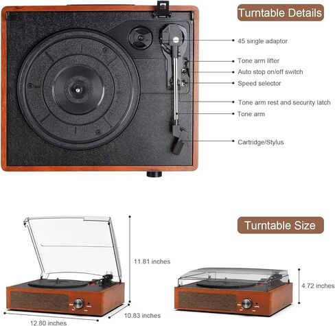 Vinyl Record Player Bluetooth Turntable with 2 Built-in Speakers 3-Speed Vintage LP Player, Support Bluetooth in RCA Out Aux in Headphone Jack in Saudi Arabia