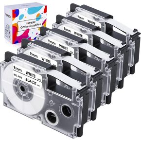 Hehua 6 Pack Compatible for Casio KL Printer 9mm Label XR9WE Black on White in Kuwait