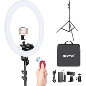 Neewer Ring Light Kit [Upgraded Version-1.8cm Ultra Slim] - 18 inches, 3200-5600K, Dimmable LED Ring Light with Light Stand, Rotatable Phone Holder, Hot Shoe Adapter for Portrait Makeup Video Shooting in Saudi Arabia