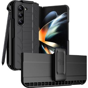 حافظة مزودة بمشبك وفتحة قلم S لهاتف Galaxy Z Fold 5 5G، وغطاء تكتيكي للهاتف العاري وحزام مخصص وحامل عرض وحامل لهاتف Samsung Z Fold5 (SM-F946U، 2023) - زيتوني OD أخضر