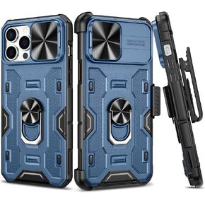 VEGO Armor Case for iPhone 13 Pro Max/iPhone 12 Pro Max Case with Stand, Slide Camera Cover & Rugged Holster Heavy Duty Military Grade Protective Case with Magnetic Car Mount Holder- Charcoal Black