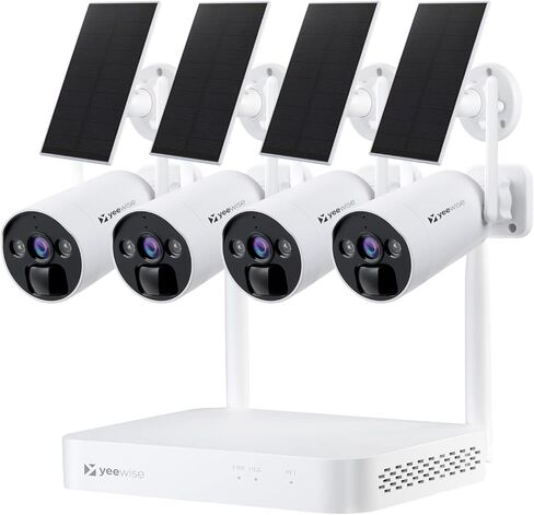YEEWISE Wire-Free Solar Security Camera System Wireless, 4MP Battery Powered Cameras with Solar Panels, Non-Stop Power, 10CH 4K Wi-Fi NVR, Free Local Storage, PIR Thermal Detection, Motion Spotlight in Kuwait