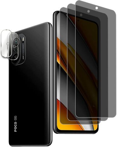 [2+2] عبوتان من واقي شاشة الخصوصية لهاتف Xiaomi Poco F3، مع عبوتين من واقي عدسة الكاميرا 2.5D Edge 9H، غشاء واقي شاشة من الزجاج المقوى، [مضاد للخدش] [خالي من الفقاعات] سهل التركيب in Saudi Arabia