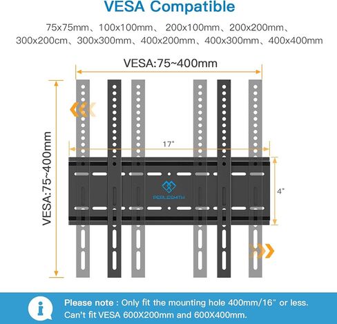 PERLESMITH Fixed TV Wall Mount Bracket, Low Profile Design for Most 26-55 inch LED LCD OLED-4K Flat Screen TVs, Ultra Slim Fixed TV Mount with Max VESA 400x400mm up to 115lbs Fits 16 inch Wood Stud in Saudi Arabia