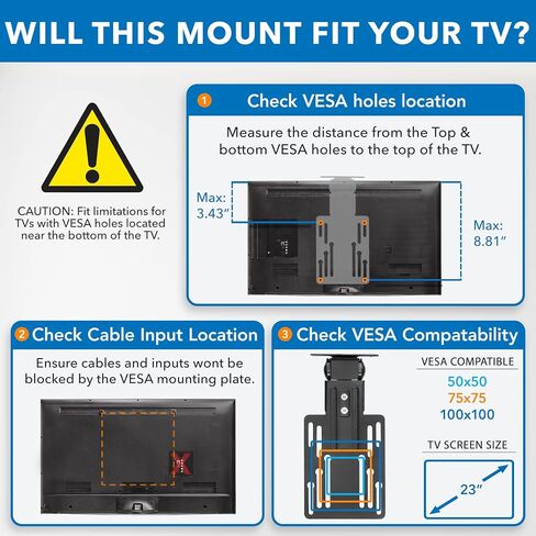 Mount-It! MI-LCDCM Kitchen Under Cabinet Mount TV Ceiling Mount Folding Bracket, 90 Degree Tilt, Fold Down, Swivel for 13 to 23 inch LCD, TV, LED, Monitor, Flat Screens up to VESA 100x100 in Saudi Arabia