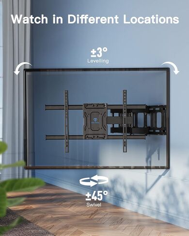 حامل جدار تلفزيون كامل الحركة من PERLESMITH لمعظم أجهزة التلفاز المنحنية المسطحة مقاس 37-84 بوصة حتى 132 رطلاً، يناسب مسامير خشبية مقاس 12 بوصة/16 ​​بوصة، حامل تلفزيون بأذرع مزدوجة مفصلية، تسوية إمالة دوارة، الحد الأقصى 600 × 400 مم in Kuwait