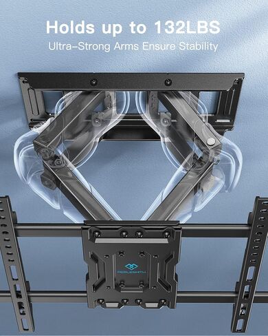 حامل جدار تلفزيون كامل الحركة من PERLESMITH لمعظم أجهزة التلفاز المنحنية المسطحة مقاس 37-84 بوصة حتى 132 رطلاً، يناسب مسامير خشبية مقاس 12 بوصة/16 ​​بوصة، حامل تلفزيون بأذرع مزدوجة مفصلية، تسوية إمالة دوارة، الحد الأقصى 600 × 400 مم in Kuwait