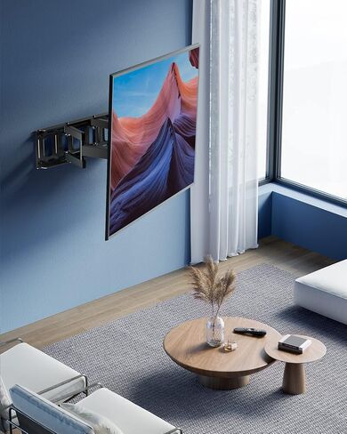 حامل جدار تلفزيون كامل الحركة من PERLESMITH لمعظم أجهزة التلفاز المنحنية المسطحة مقاس 37-84 بوصة حتى 132 رطلاً، يناسب مسامير خشبية مقاس 12 بوصة/16 ​​بوصة، حامل تلفزيون بأذرع مزدوجة مفصلية، تسوية إمالة دوارة، الحد الأقصى 600 × 400 مم in Kuwait