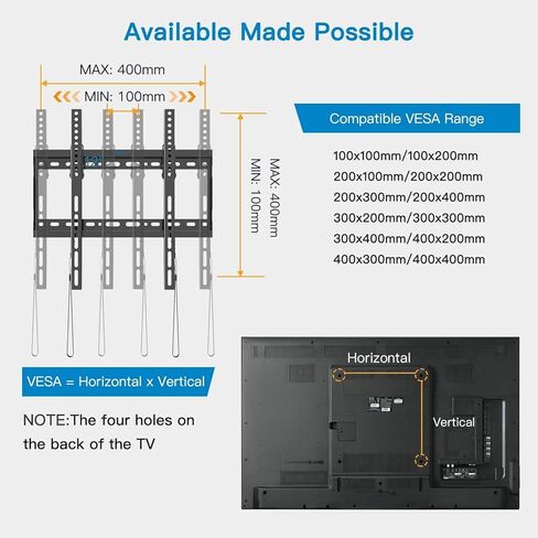 حامل تثبيت على الحائط للتلفزيون من Pipishell Tilt لمعظم أجهزة التلفاز ذات الشاشات المنحنية المسطحة مقاس 26-55 بوصة LED LCD OLED التي يصل وزنها إلى 99 رطلًا بحد أقصى VESA 400x400 مم، وحامل تلفزيون منخفض وحامل تلفزيون مائل 8 درجات يناسب مسافة مسمار خشبي مقا in Kuwait