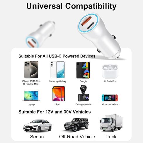 iPhone 15 Car Charger [ MFi Certified] 43W Dual Port USB C Car Charger Adapter with USB-C to C Fast Charging Cable for iPhone 15/15 Plus/15 Pro/15 Pro Max/14/13/12, iPad Pro/Air/Mini in Saudi Arabia