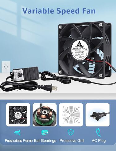 GDSTIME 120mm IP67 Waterproof Fan w/Speed Controller 110V 120V AC Powered | 12V Computer Fan with AC Plug, for Terrarium, Biltong Box, Chicken Coop, Greenhouse Cabinet, DIY Cooling Ventilation Projects in Kuwait
