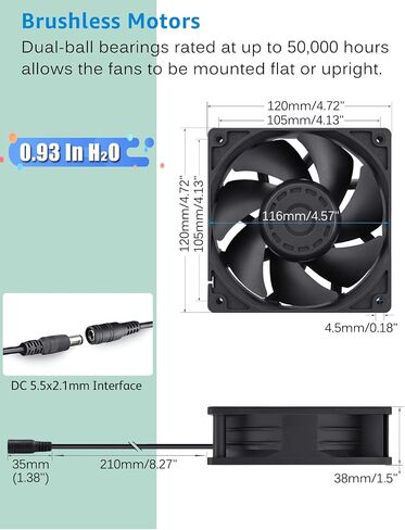 GDSTIME 120mm IP67 Waterproof Fan w/Speed Controller 110V 120V AC Powered | 12V Computer Fan with AC Plug, for Terrarium, Biltong Box, Chicken Coop, Greenhouse Cabinet, DIY Cooling Ventilation Projects in Kuwait