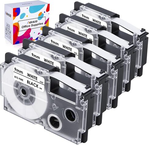 Hehua 6 Pack Compatible for Casio KL Printer 9mm Label XR9WE Black on White in Kuwait