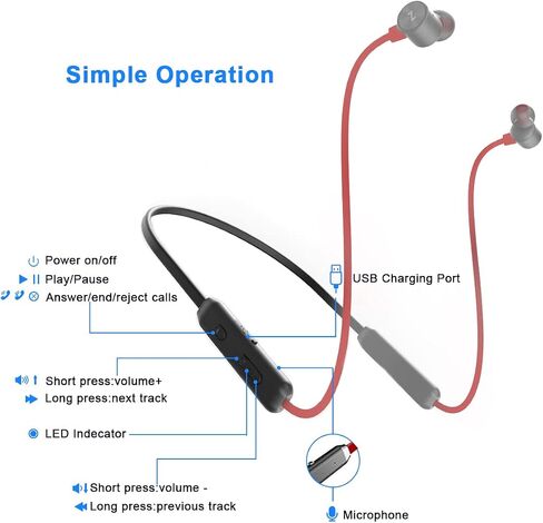 NANAMI Earbuds, Update Bluetooth Wireless Headphones, IPX7 Waterproof, in-Ear Earphones with Mic, Magnetic Neckband, HiFi Stereo Deep Bass Noise Cancellation Headsets,18 Hours Playtime for Gym,Sports in Kuwait