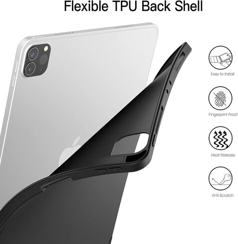 حافظة JETech لجهاز iPad Pro 11 بوصة موديل 2022/2021/2020 (الجيل الرابع/الثالث/الثاني)، مع حامل قلم رصاص، تدعم شحن القلم الرصاص الثاني، غطاء كمبيوتر لوحي رفيع مع ظهر ناعم من مادة TPU، تنبيه/نوم تلقائي (أسود) in Kuwait