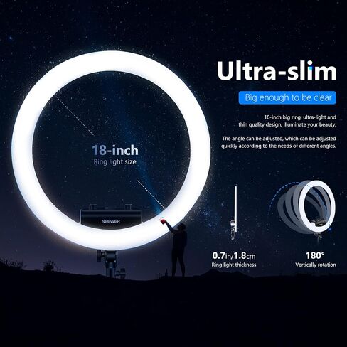 Neewer Ring Light Kit [Upgraded Version-1.8cm Ultra Slim] - 18 inches, 3200-5600K, Dimmable LED Ring Light with Light Stand, Rotatable Phone Holder, Hot Shoe Adapter for Portrait Makeup Video Shooting in Saudi Arabia