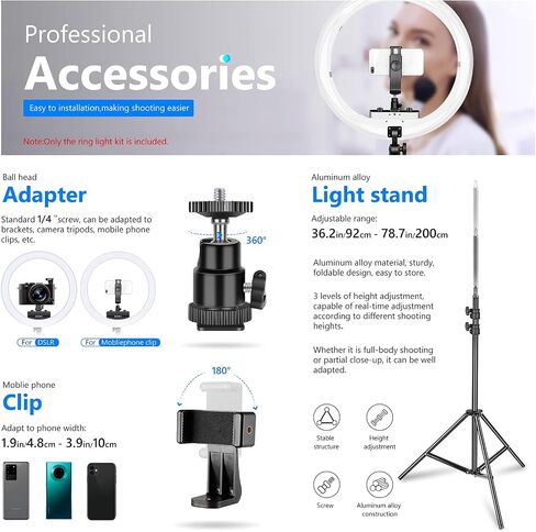 Neewer Ring Light Kit [Upgraded Version-1.8cm Ultra Slim] - 18 inches, 3200-5600K, Dimmable LED Ring Light with Light Stand, Rotatable Phone Holder, Hot Shoe Adapter for Portrait Makeup Video Shooting in Saudi Arabia
