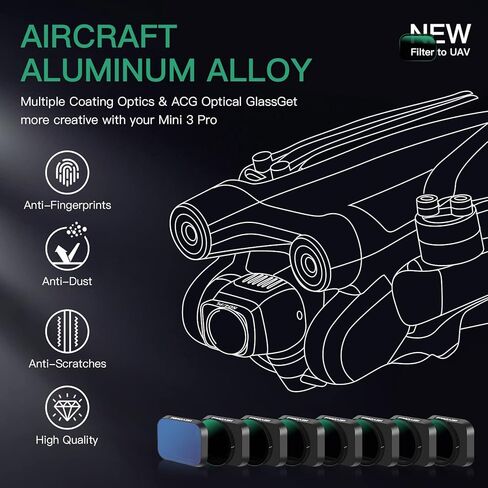 مجموعة فلاتر ND/PL 8 قطع من مينجفين متوافقة مع دي جيه اي ميني 3/ميني 3 برو، ND4/PL، ND8/PL، ND16/PL، ND32/PL، ND64/PL، ND1000/PL، ناتشورال نايت واسود in Kuwait