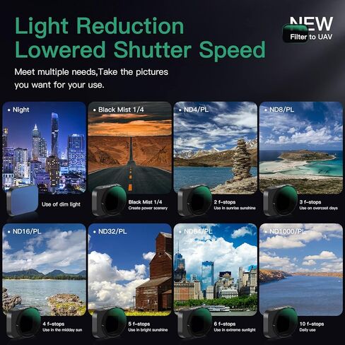 مجموعة فلاتر ND/PL 8 قطع من مينجفين متوافقة مع دي جيه اي ميني 3/ميني 3 برو، ND4/PL، ND8/PL، ND16/PL، ND32/PL، ND64/PL، ND1000/PL، ناتشورال نايت واسود in Kuwait