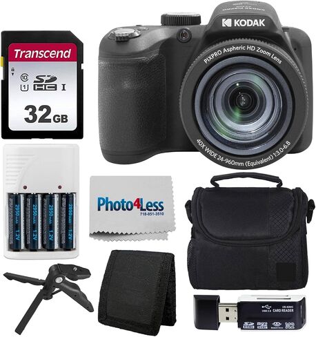 Kodak PIXPRO AZ405 Digital Camera (White) Bundle with Case, 32 GB SD Memory Card, Memory Card Wallet, Card Reader, Table Tripod, 4 AA Batteries & White Charger and Cloth in Saudi Arabia