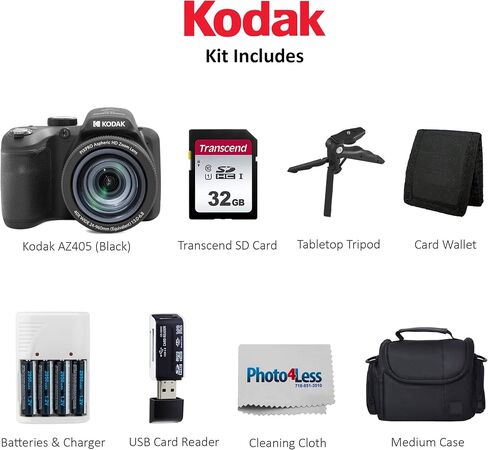 Kodak PIXPRO AZ405 Digital Camera (White) Bundle with Case, 32 GB SD Memory Card, Memory Card Wallet, Card Reader, Table Tripod, 4 AA Batteries & White Charger and Cloth in Saudi Arabia