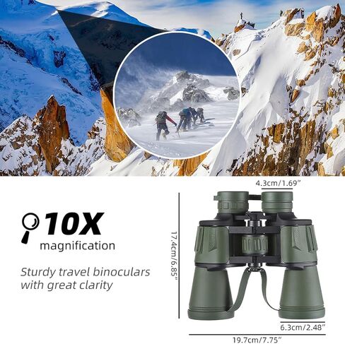 CofunKool 10x50 Binoculars for Adults, HD Binoculars with Carry Bag and Neck Strap, Compact Porro Prism Birding Telescope for Travel Hunting Hiking in Kuwait