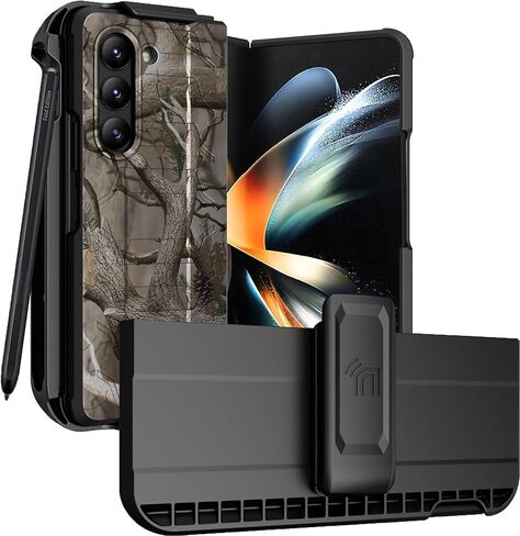 حافظة مزودة بمشبك وفتحة قلم S لهاتف Galaxy Z Fold 5 5G، وغطاء تكتيكي للهاتف العاري وحزام مخصص وحامل عرض وحامل لهاتف Samsung Z Fold5 (SM-F946U، 2023) - زيتوني OD أخضر in Kuwait