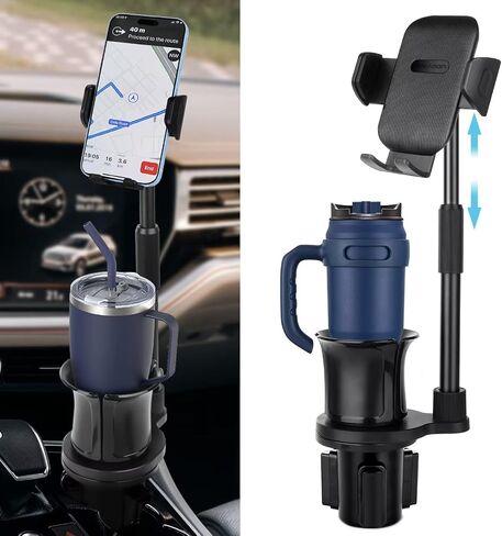 Cup Phone Mount for Car, 2 in 1 Universal Cup Phone Holder for Car, Stretchable Long Neck Car Phone Mount, Hands Free 360° Rotation, Compatible with All iPhone/Samsung Phones in Saudi Arabia