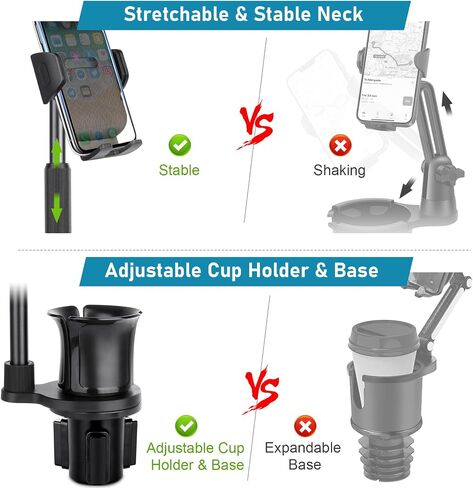 Cup Phone Mount for Car, 2 in 1 Universal Cup Phone Holder for Car, Stretchable Long Neck Car Phone Mount, Hands Free 360° Rotation, Compatible with All iPhone/Samsung Phones in Saudi Arabia