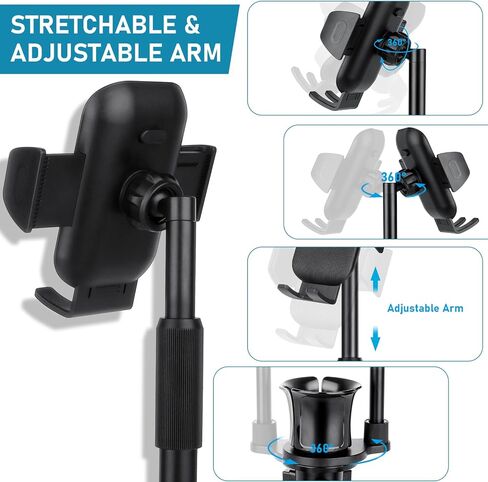 Cup Phone Mount for Car, 2 in 1 Universal Cup Phone Holder for Car, Stretchable Long Neck Car Phone Mount, Hands Free 360° Rotation, Compatible with All iPhone/Samsung Phones in Saudi Arabia