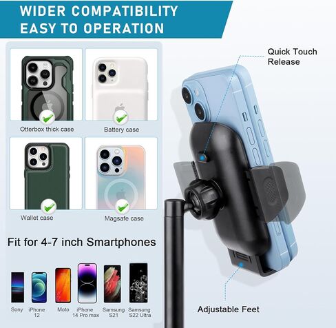 Cup Phone Mount for Car, 2 in 1 Universal Cup Phone Holder for Car, Stretchable Long Neck Car Phone Mount, Hands Free 360° Rotation, Compatible with All iPhone/Samsung Phones in Saudi Arabia