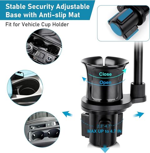 Cup Phone Mount for Car, 2 in 1 Universal Cup Phone Holder for Car, Stretchable Long Neck Car Phone Mount, Hands Free 360° Rotation, Compatible with All iPhone/Samsung Phones in Saudi Arabia