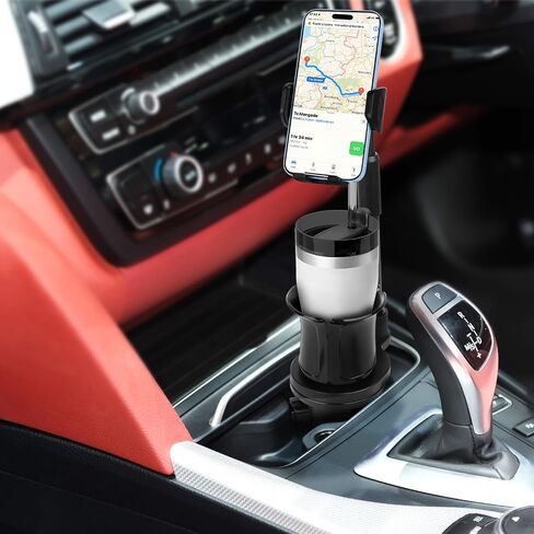 Cup Phone Mount for Car, 2 in 1 Universal Cup Phone Holder for Car, Stretchable Long Neck Car Phone Mount, Hands Free 360° Rotation, Compatible with All iPhone/Samsung Phones in Saudi Arabia