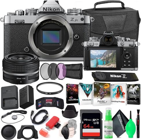 كاميرا Nikon Z fc الرقمية بدون مرآة مع عدسة 28 مم (أسود، 1673) حزمة مع بطاقة SD Extreme PRO سعة 64 جيجابايت + حقيبة كاميرا + برنامج تحرير + طقم مرشح 4 قطع + طقم تنظيف + المزيد in Saudi Arabia