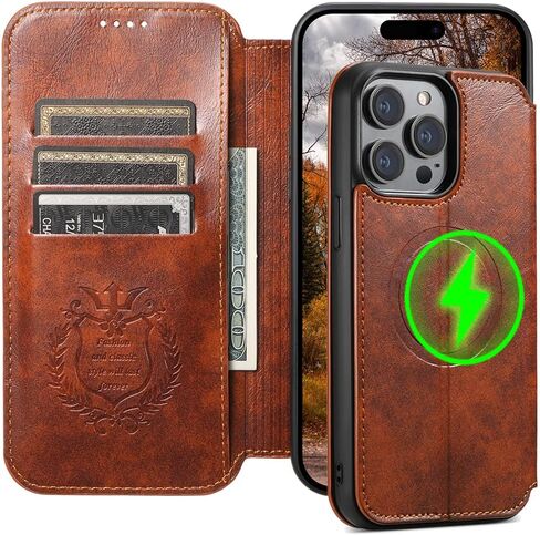 SINIANL Case Wallet for iPhone 12, iPhone 12 Pro Wallet Case Compatible with MagSafe Wireless Charging Magnetic Leather Flip Folio Cover Kickstand and Cash Credit Card Holder for Men Women Khaki in Kuwait
